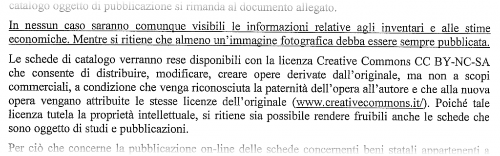 Brano della nota prot. n. 2975  del 17/11/2014 dell'Istituto Centrale per il Catalogo e la Documentazione