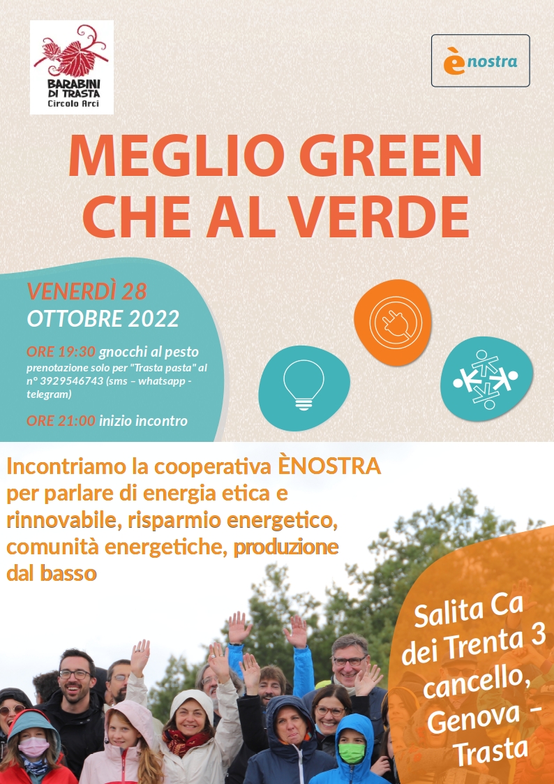 Meglio green che al verde: ènostra parla di energia rinnovabile, etica e sostenibile al Circolo Barabini di Trasta